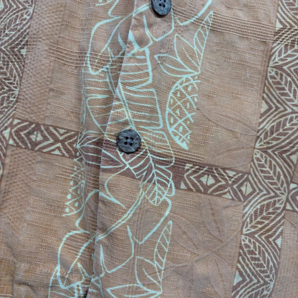 Tommy Bahama Silk Camp‎ Shirt Mens XL Orange Excellent Tropical Leaf Jacquard